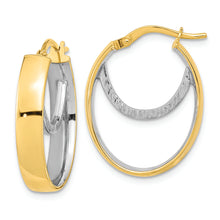 Load image into Gallery viewer, 14k Two-tone Polished Diamond-cut Fancy Oval Hoop Earrings
