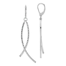 Load image into Gallery viewer, 14K White Gold Polished Diamond Cut Fancy Dangle Leverback Earrings
