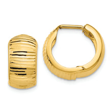 Load image into Gallery viewer, 14K Gold Textured and Polished Hinged Hoop Earrings
