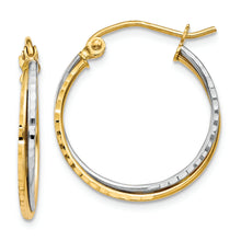 Load image into Gallery viewer, 14K Yellow and White Gold Diamond Cut Twisted Hoop Earrings
