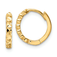 Load image into Gallery viewer, 14k Diamond-cut 2x12mm Hinged Hoop Earrings
