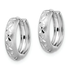 Load image into Gallery viewer, 14k White Gold Diamond-cut X Satin 3x13mm Hinged Hoop Earrings
