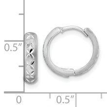 Load image into Gallery viewer, 14k White Gold Diamond-cut X Satin 3x13mm Hinged Hoop Earrings
