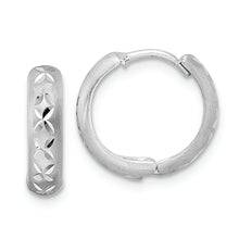 Load image into Gallery viewer, 14k White Gold Diamond-cut X Satin 3x13mm Hinged Hoop Earrings
