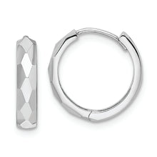 Load image into Gallery viewer, 14k White Gold Polished Faceted 3x15mm Hinged Hoop Earrings
