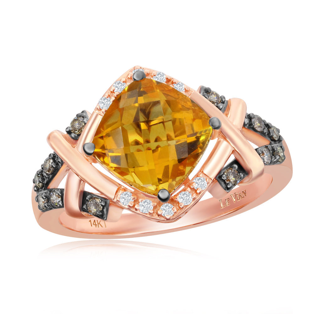 Le Vian Chocolatier� Ring featuring 1  5/8 cts. Cinnamon Citrine�, 1/8 cts. Chocolate Diamonds�, 1/20 cts. Vanilla Diamonds� set in 14K Strawberry Gold�
