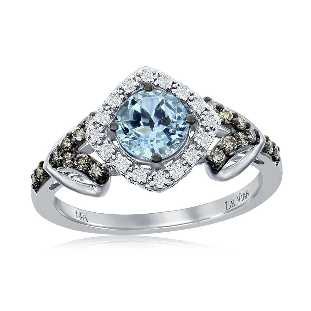 Le Vian Chocolatier� Ring featuring 5/8 cts. Sea Blue Aquamarine�, 1/5 cts. Chocolate Diamonds�, 1/10 cts. Vanilla Diamonds� set in 14K Vanilla Gold�