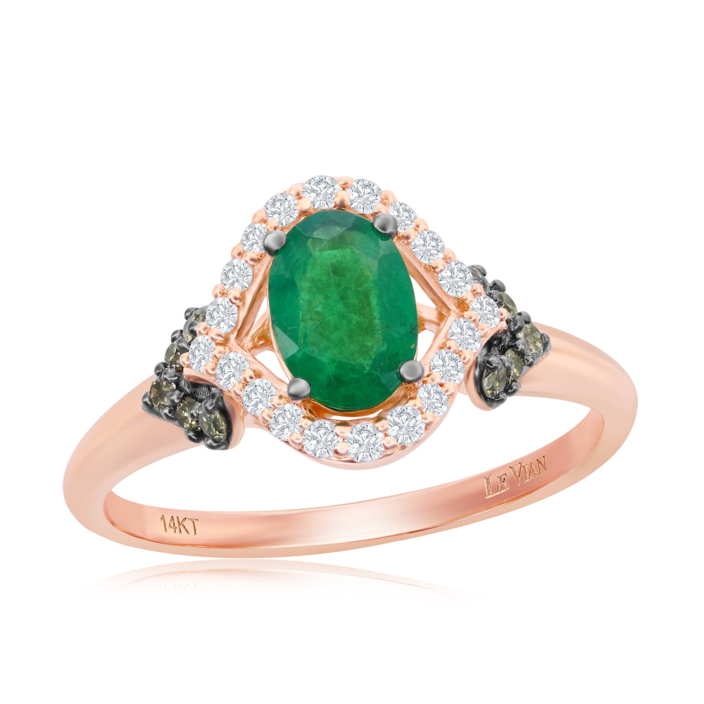 Le Vian Chocolatier� Ring featuring 1/2 cts. New Emerald, 1/8 cts. Chocolate Diamonds�, 1/6 cts. Vanilla Diamonds� set in 14K Strawberry Gold�