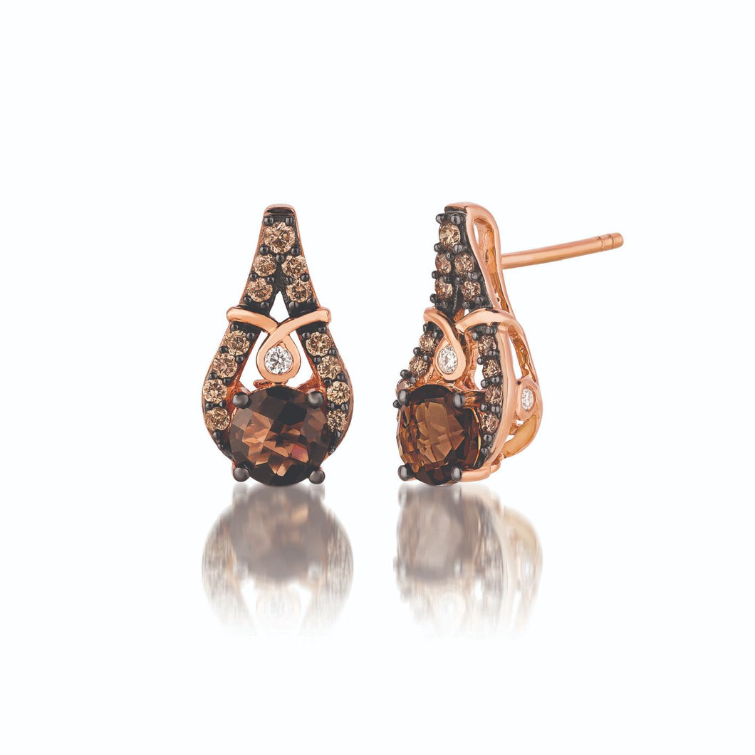 Le Vian Chocolatier� Earrings featuring 7/8 cts. Chocolate Quartz�, 1/5 cts. Chocolate Diamonds�, 1/20 cts. Vanilla Diamonds� set in 14K Strawberry Gold�