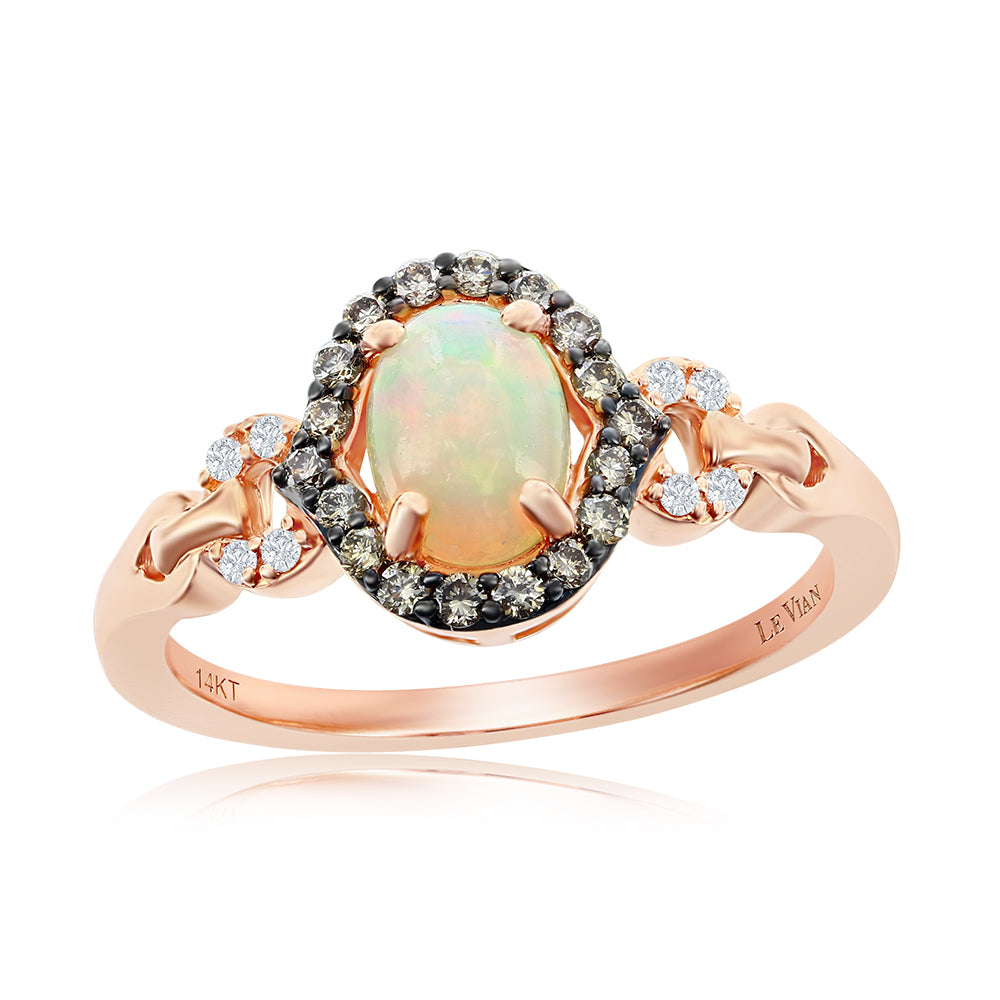 Le Vian Chocolatier� Ring featuring 3/8 cts. Neopolitan Opal?, 1/6 cts. Chocolate Diamonds�, 1/20 cts. Vanilla Diamonds� set in 14K Strawberry Gold�