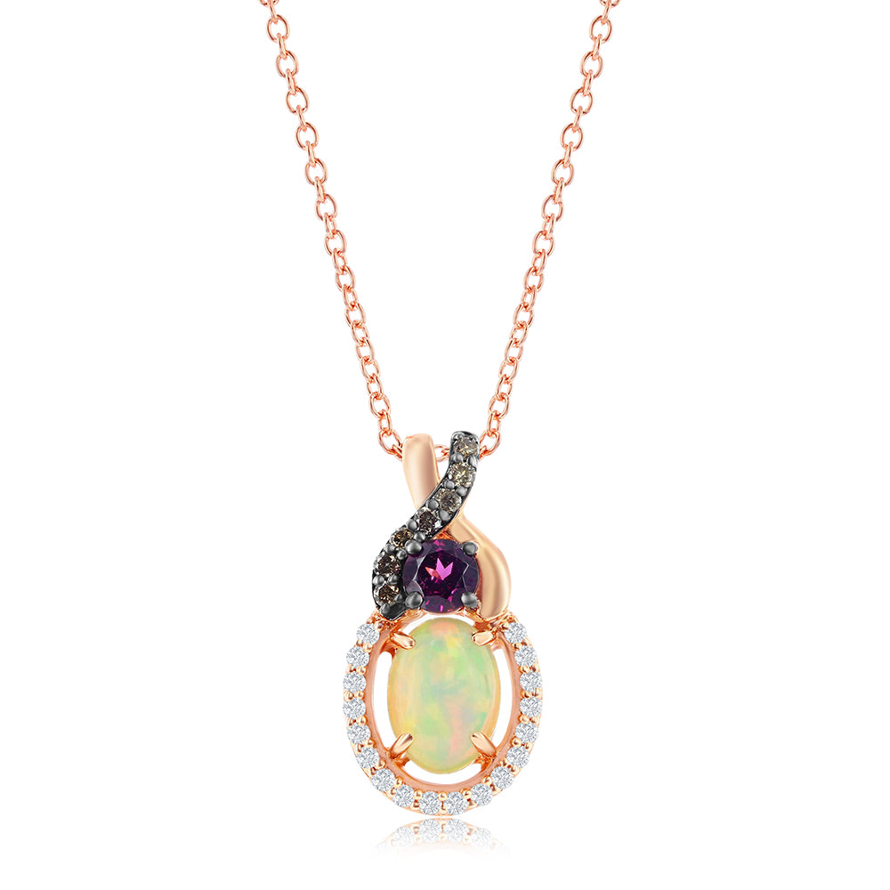 Le Vian Chocolatier� Pendant featuring 1/2 cts. Neopolitan Opal?, 1/5 cts. Raspberry Rhodolite�, 1/20 cts. Chocolate Diamonds�, 1/15 cts. Vanilla Diamonds� set in 14K Strawberry Gold�