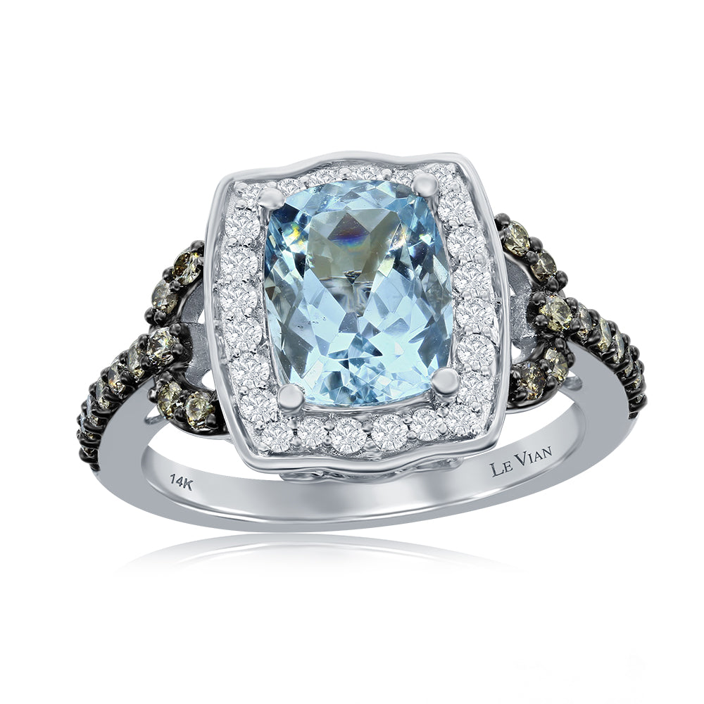 Le Vian Chocolatier� Ring featuring 1  1/2 cts. Sea Blue Aquamarine�, 1/4 cts. Vanilla Diamonds�, 1/3 cts. Chocolate Diamonds� set in 14K Vanilla Gold�