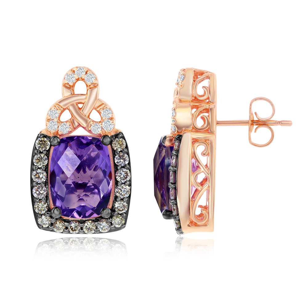 Le Vian Chocolatier� Earrings featuring 2  1/2 cts. Grape Amethyst?, 1/3 cts. Chocolate Diamonds�, 1/15 cts. Vanilla Diamonds� set in 14K Strawberry Gold�