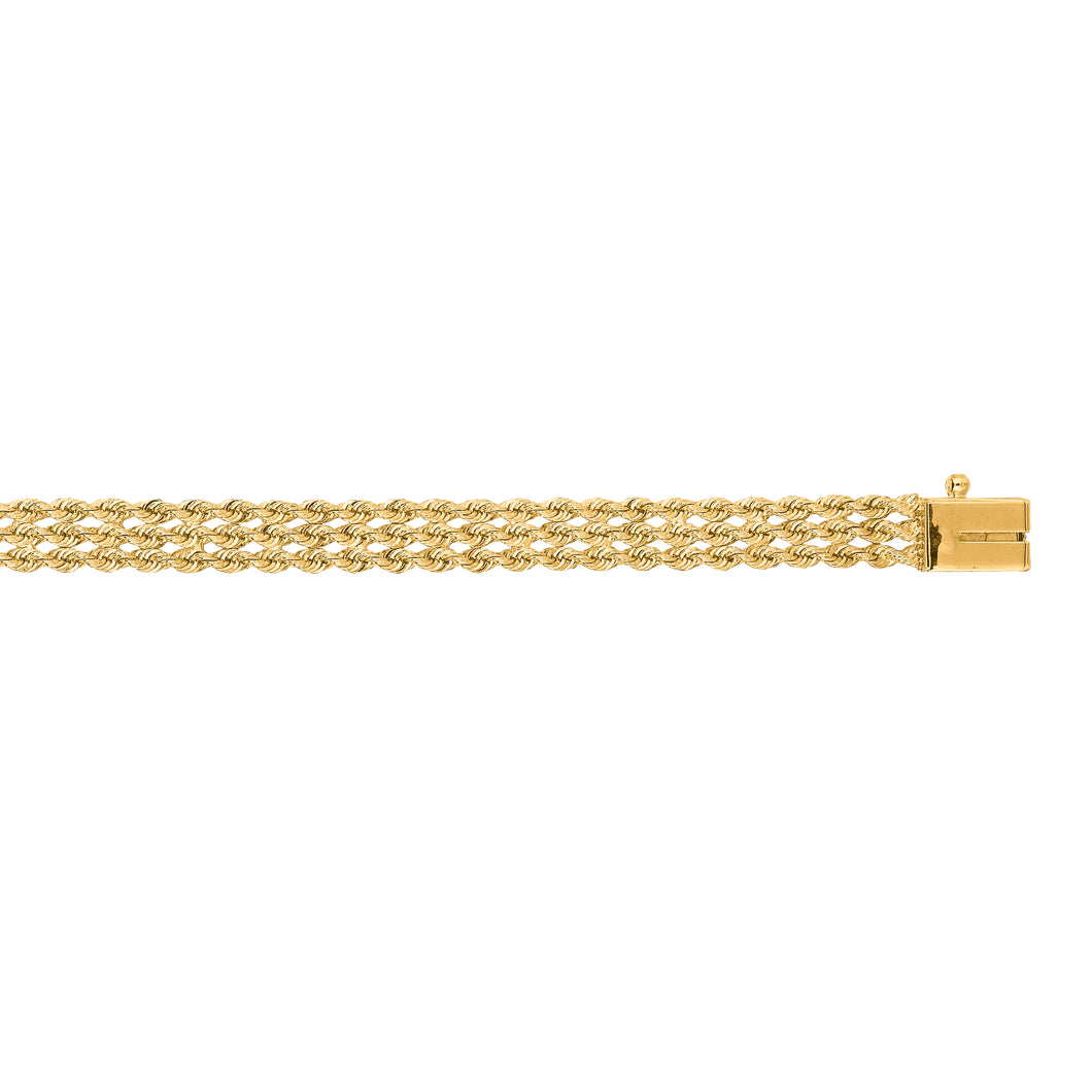 14K Gold 5.1mm Triple Row Rope Chain Bracelet