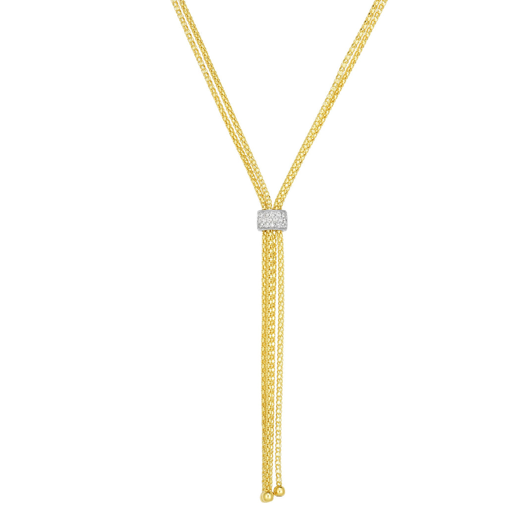 14K Gold Popcorn Fringe Diamond Tassel Lariat Necklace