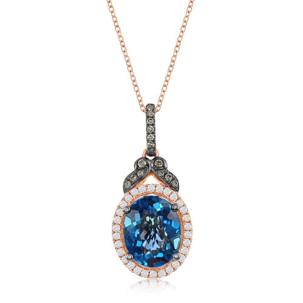 Le Vian Chocolatier� Pendant featuring 3 cts. Deep Sea Blue Topaz?, 1/15 cts. Chocolate Diamonds�, 1/8 cts. Vanilla Diamonds� set in 14K Strawberry Gold�