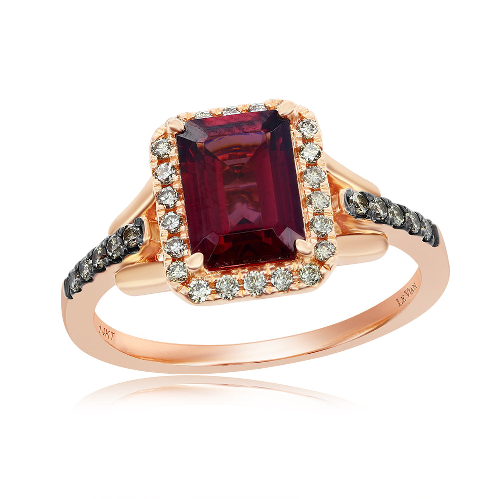 Le Vian� Ring featuring 1 7/8 cts. Raspberry Rhodolite�, 1/10 cts. Chocolate Diamonds�, 1/6 cts. Nude Diamonds� set in 14K Strawberry Gold�