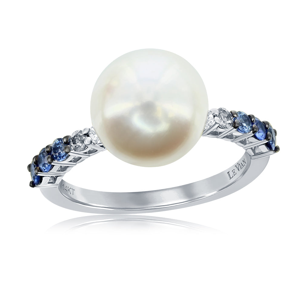 Le Vian Ombre Ring featuring 1/2 cts. Denim Ombr�, 1/20 cts. White Sapphire, Vanilla Pearls�,  set in 14K Vanilla Gold�