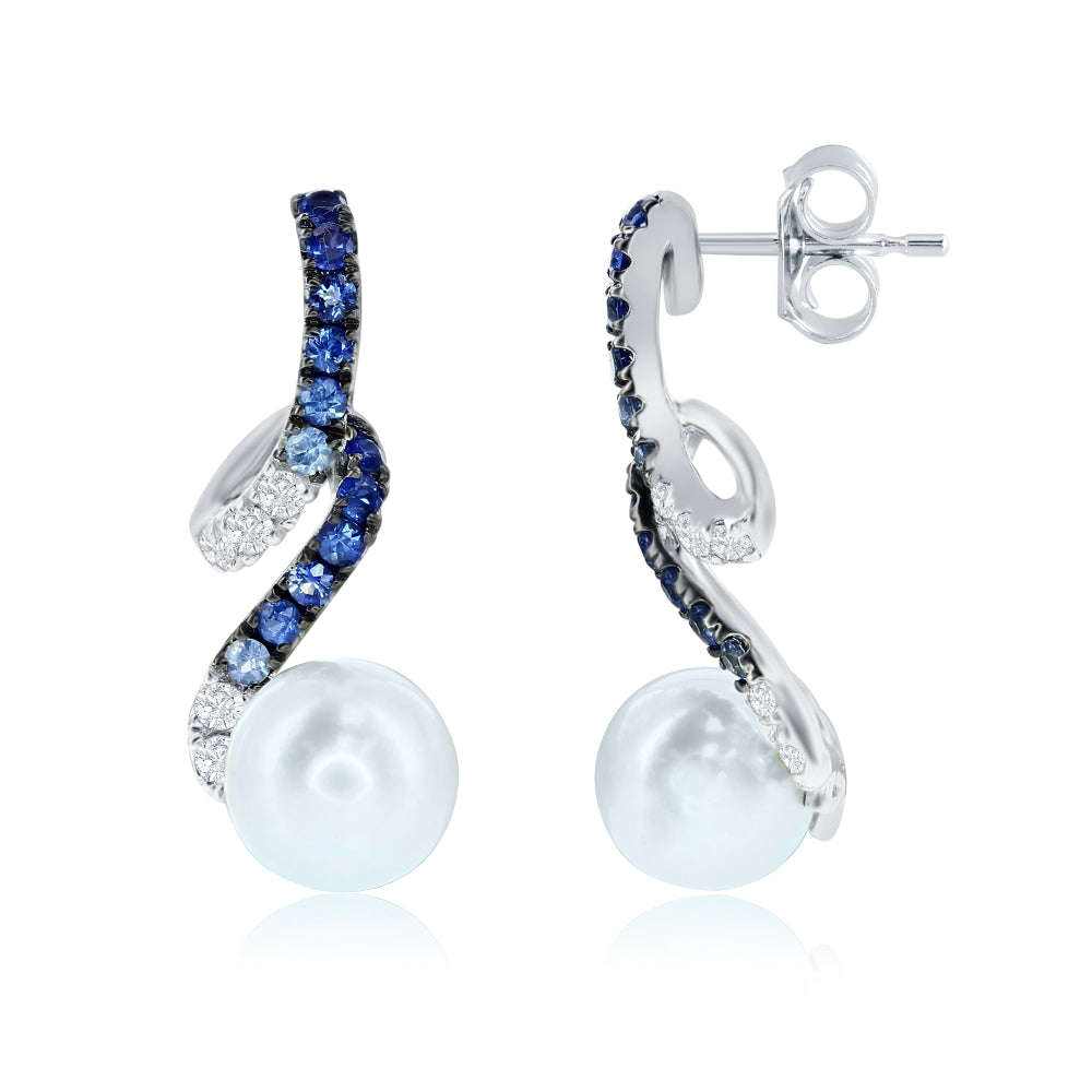 Le Vian Ombre Earrings featuring 3/8 cts. Denim Ombr�, 1/6 cts. White Sapphire, Vanilla Pearls�,  set in 14K Vanilla Gold�