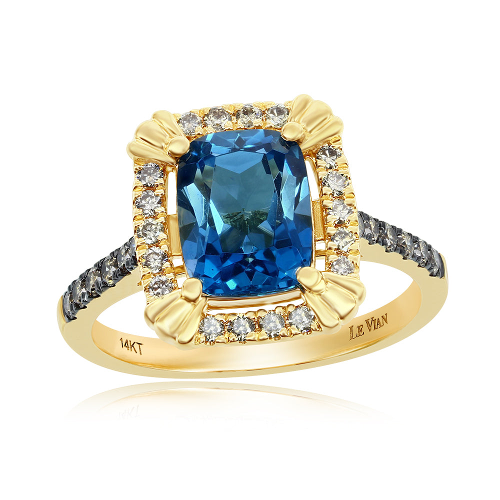 Le Vian� Ring featuring 2 1/4 cts. Deep Sea Blue Topaz�, 1/5 cts. Chocolate Diamonds�, 1/5 cts. Nude Diamonds� set in 14K Honey Gold�