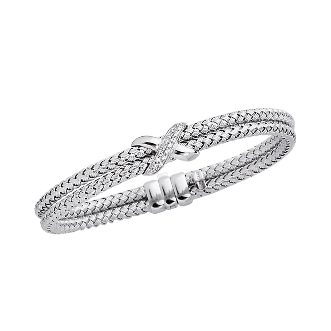 14K Gold .18ct Diamond Station Woven Bangle