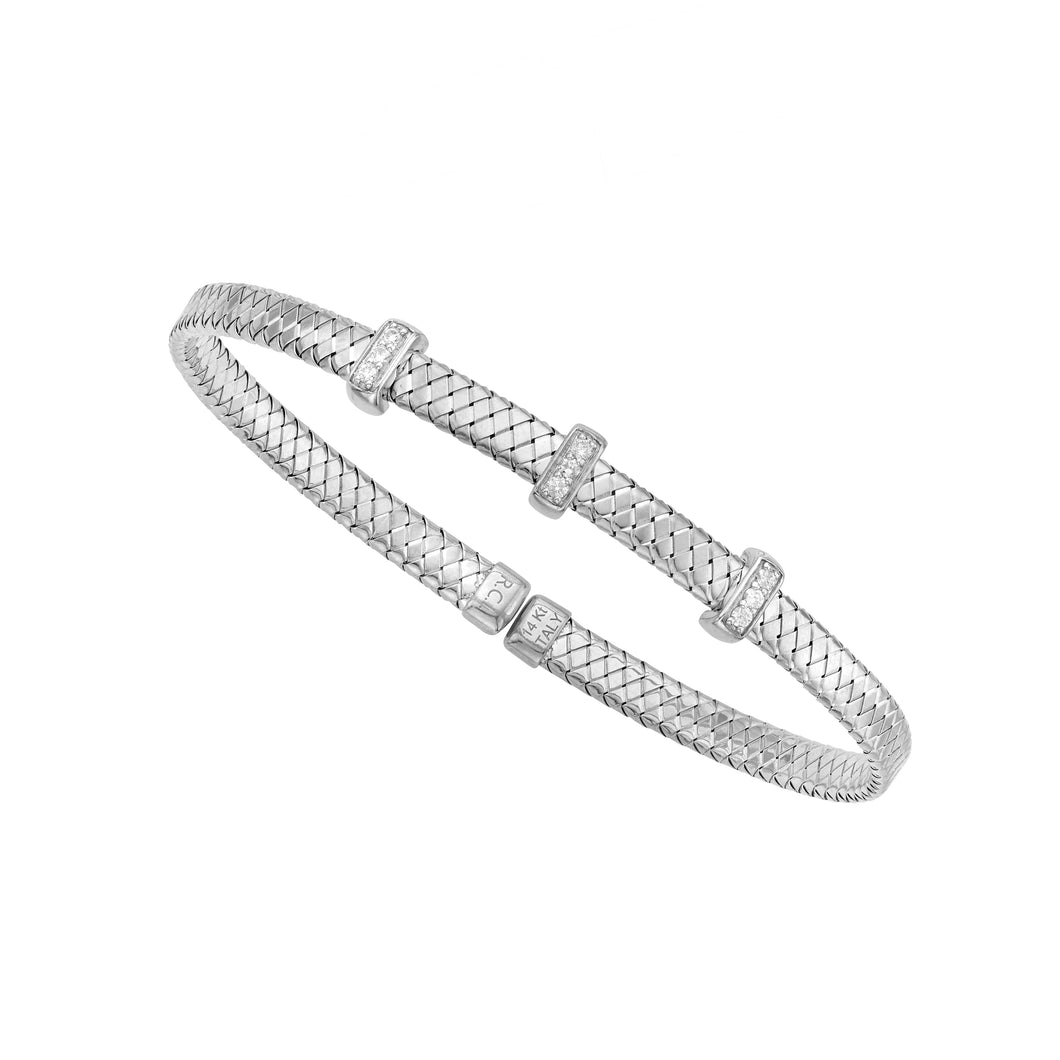 14K Gold Basketweave Diamond Accent Bangle