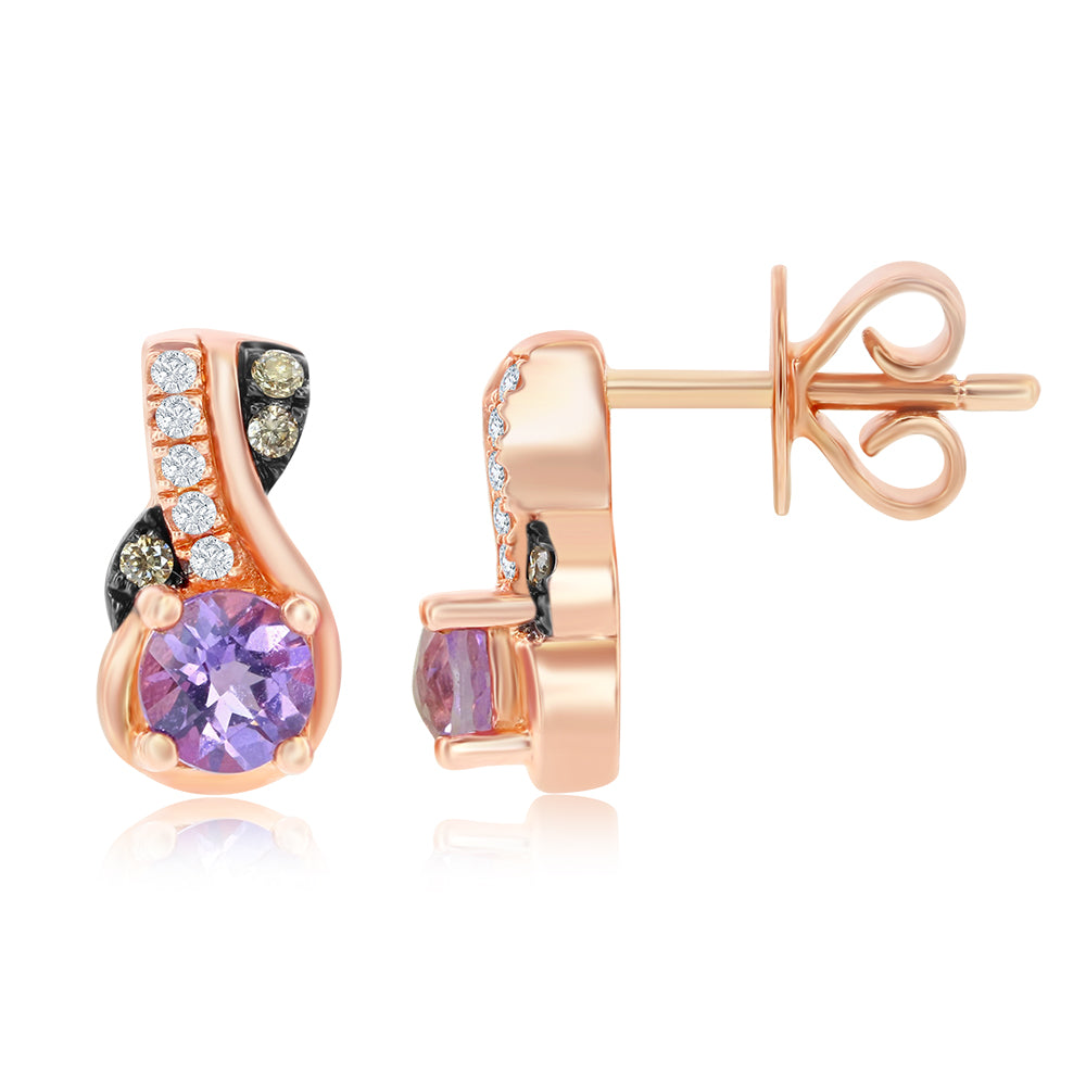 Le Vian Chocolatier� Earrings featuring 1/3 cts. Cotton Candy Amethyst�, 1/20 cts. Chocolate Diamonds�, Vanilla Diamonds� set in 14K Strawberry Gold�