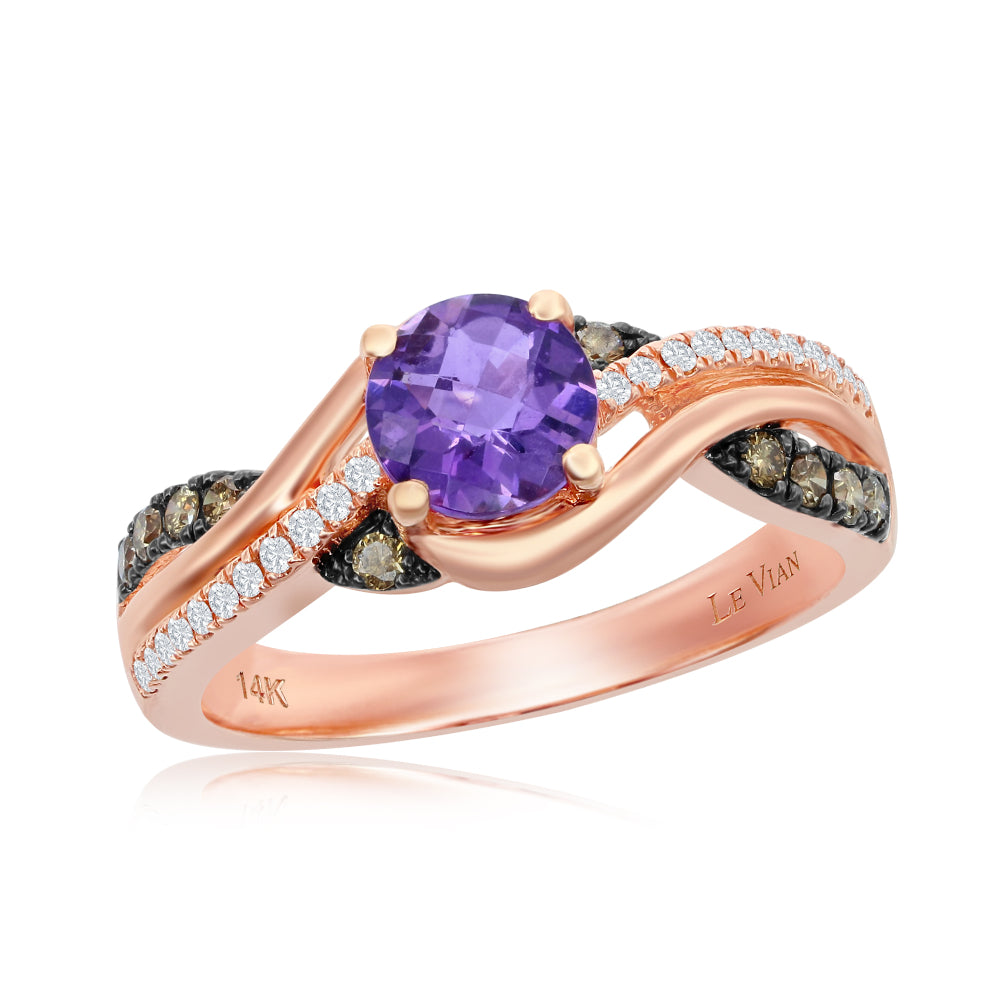 Le Vian Chocolatier� Ring featuring 5/8 cts. Cotton Candy Amethyst�, 1/6 cts. Chocolate Diamonds�, 1/15 cts. Vanilla Diamonds� set in 14K Strawberry Gold�