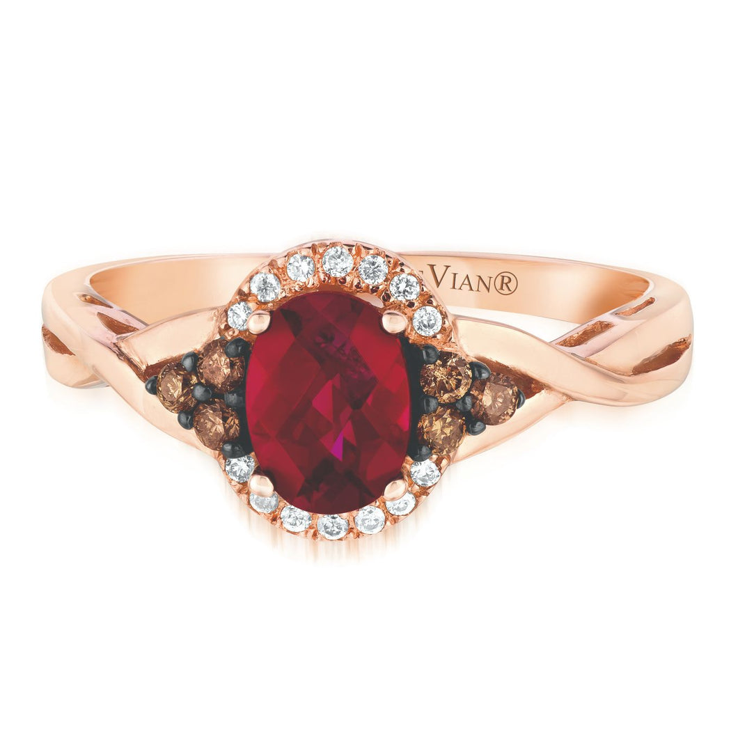 Le Vian Chocolatier� Ring featuring 3/4 cts. Raspberry Rhodolite�, 1/8 cts. Chocolate Diamonds�, 1/20 cts. Vanilla Diamonds� set in 14K Strawberry Gold�