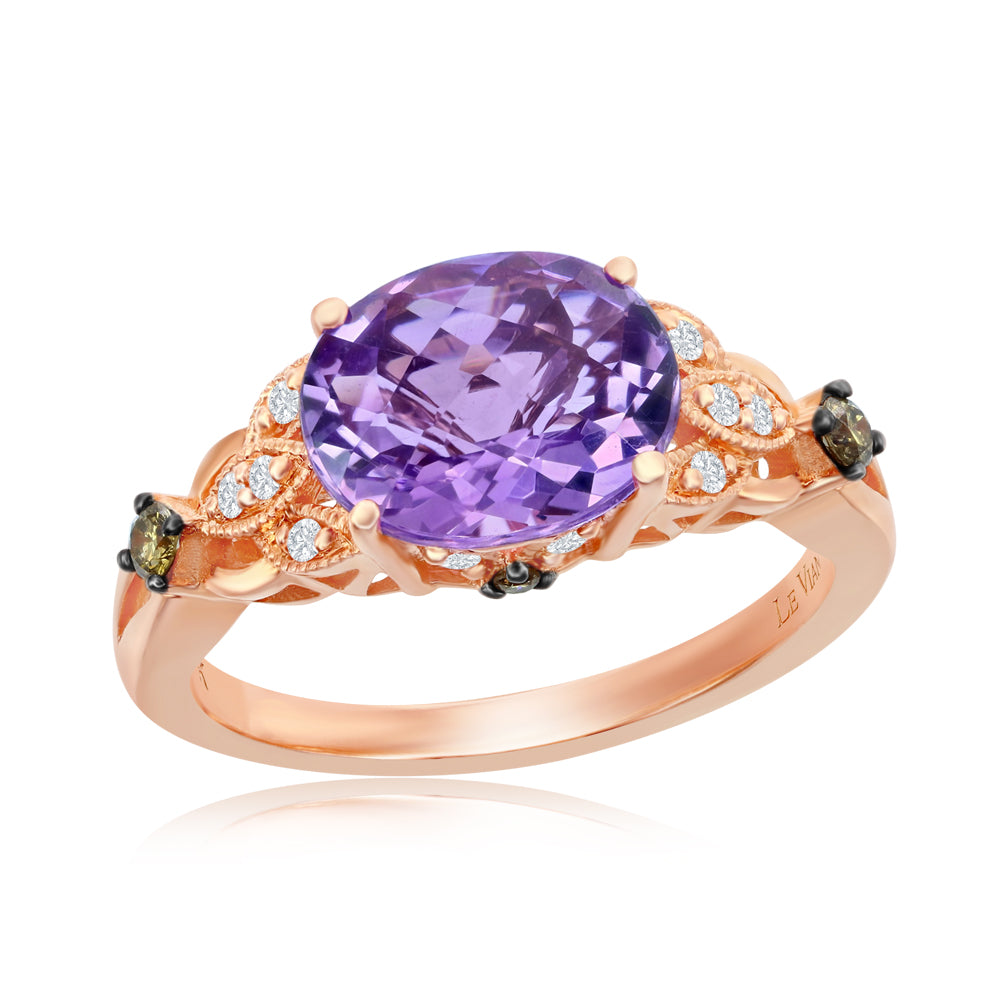 Le Vian Chocolatier� Ring featuring 2 cts. Grape Amethyst, 1/10 cts. Chocolate Diamonds�, 1/10 cts. Vanilla Diamonds� set in 14K Strawberry Gold�