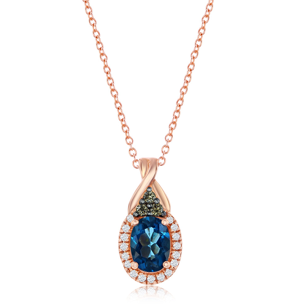 Le Vian Chocolatier� Pendant featuring 3/4 cts. Deep Sea Blue Topaz?, 1/15 cts. Chocolate Diamonds�, 1/15 cts. Vanilla Diamonds� set in 14K Strawberry Gold�