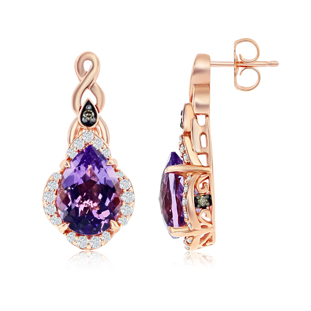 Le Vian Chocolatier� Earrings featuring 3 cts. Grape Amethyst�, 1/4 cts. Vanilla Diamonds�, 1/20 cts. Chocolate Diamonds� set in 14K Strawberry Gold�