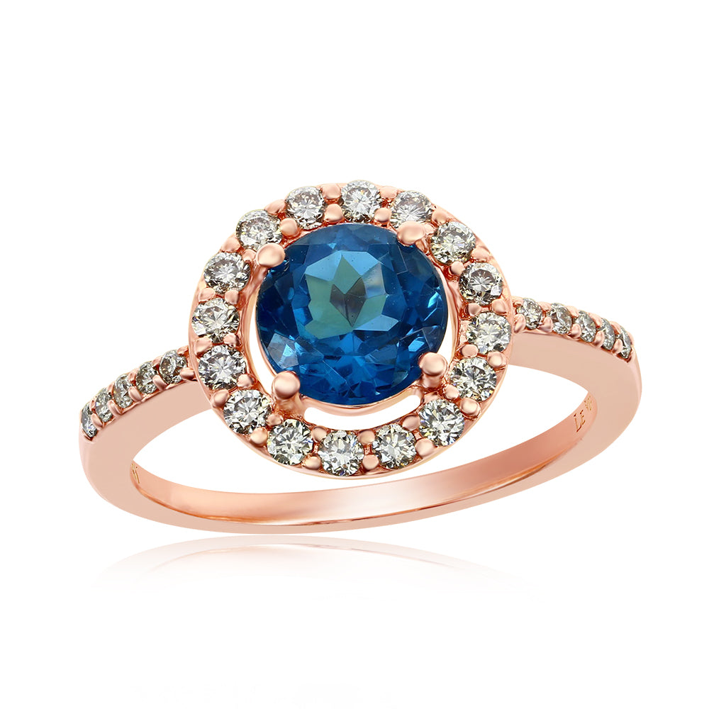 Le Vian Creme Brulee� Ring featuring 1  3/8 cts. Deep Sea Blue Topaz?, 3/8 cts. Nude Diamonds set in 14K Strawberry Gold�
