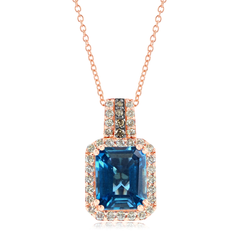 Le Vian� Pendant featuring 3 1/2 cts. Deep Sea Blue Topaz�, 3/8 cts. Nude Diamonds�, Chocolate Diamonds� set in 14K Strawberry Gold�