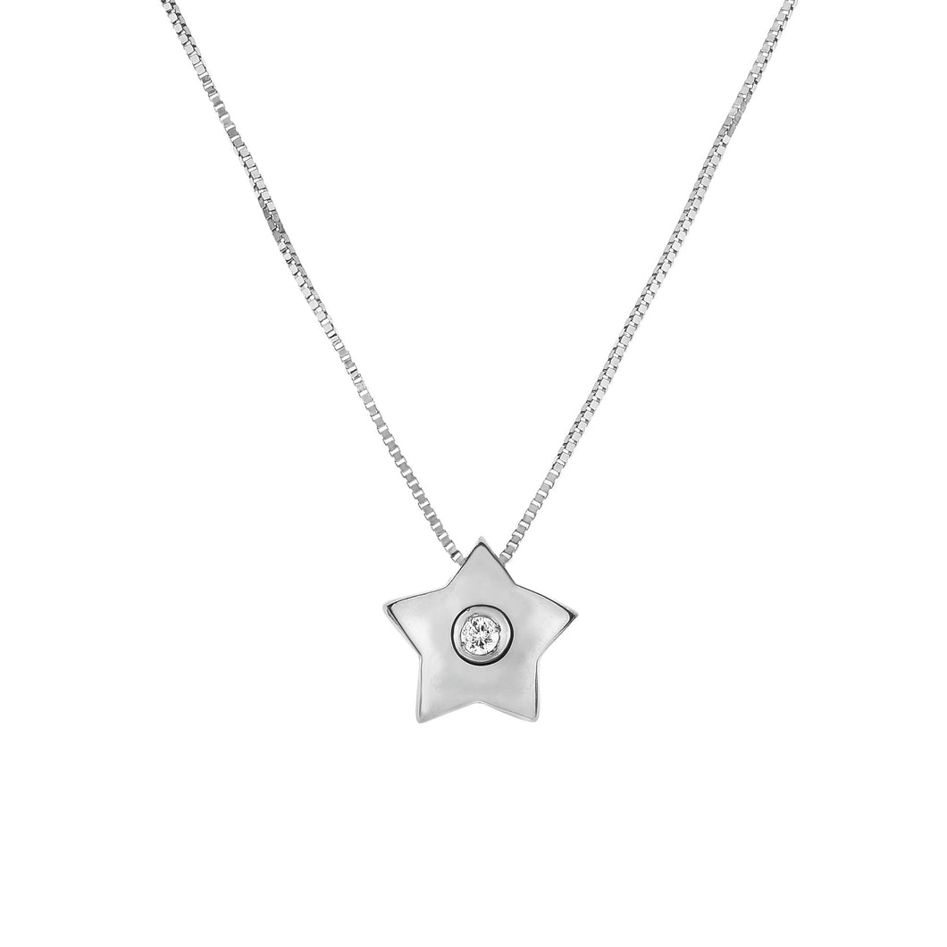 14K Gold .02ct Diamond Star Necklace