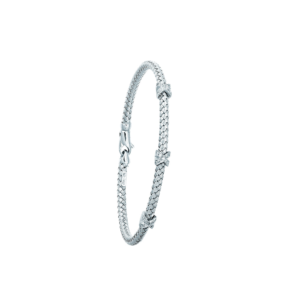 14K Gold .15ct Diamond X Station Woven Bangle