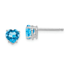 Load image into Gallery viewer, 14k White Gold 5mm Heart Blue Topaz Earrings
