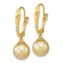 Load image into Gallery viewer, 14K 9-10mm Round Golden Saltwater South Sea Pearl .02ct Dia. Earrings
