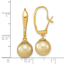 Load image into Gallery viewer, 14K 9-10mm Round Golden Saltwater South Sea Pearl .02ct Dia. Earrings
