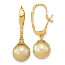 Load image into Gallery viewer, 14K 9-10mm Round Golden Saltwater South Sea Pearl .02ct Dia. Earrings
