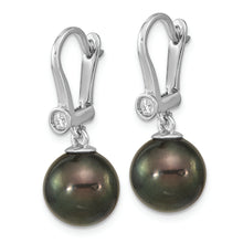 Load image into Gallery viewer, 14K White Gold 9-10mm Round Black Saltwater Tahitian Pearl .10ct Dia. Dang

