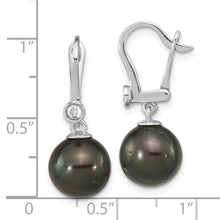 Load image into Gallery viewer, 14K White Gold 9-10mm Round Black Saltwater Tahitian Pearl .10ct Dia. Dang
