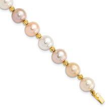 Load image into Gallery viewer, 14K 8-9mm Semi-round Pink Purple White FWC Pearl D/C Beaded Bracelet
