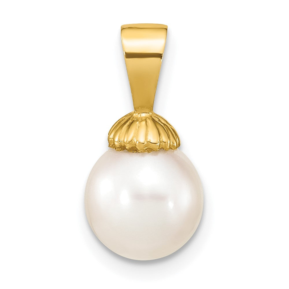 14K 8-9mm Round White FWC Pearl Pendant