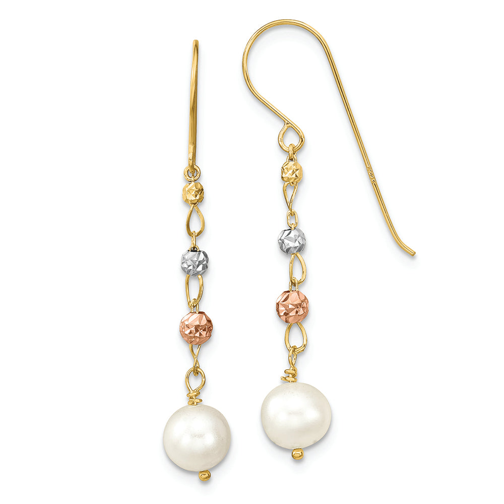 14K Two Tone D/C Freshwater Cultured Pearls Dangle Earrings