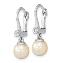 Load image into Gallery viewer, 14K White Gold 7-8mm Round White Saltwater Akoya Pearl .05ct Dia. Dangle Ea
