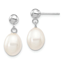 Load image into Gallery viewer, 14kw 7-8mm White Rice Freshwater Cultured Pearl Dangle Post Earrings
