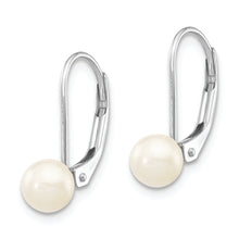 Load image into Gallery viewer, 14K White Gold 5-6mm Round White Saltwater Akoya Pearl Leverback Earrings
