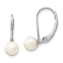 Load image into Gallery viewer, 14K White Gold 5-6mm Round White Saltwater Akoya Pearl Leverback Earrings
