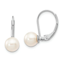 Load image into Gallery viewer, 14K White Gold 6-7mm Round White Akoya Pearl Leverback Earrings
